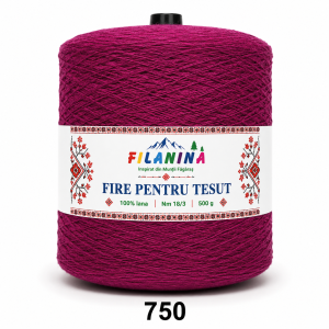 FIR PENTRU TESUT, 100% lana, Nm 18/3, cod 750, BORDO, 500g