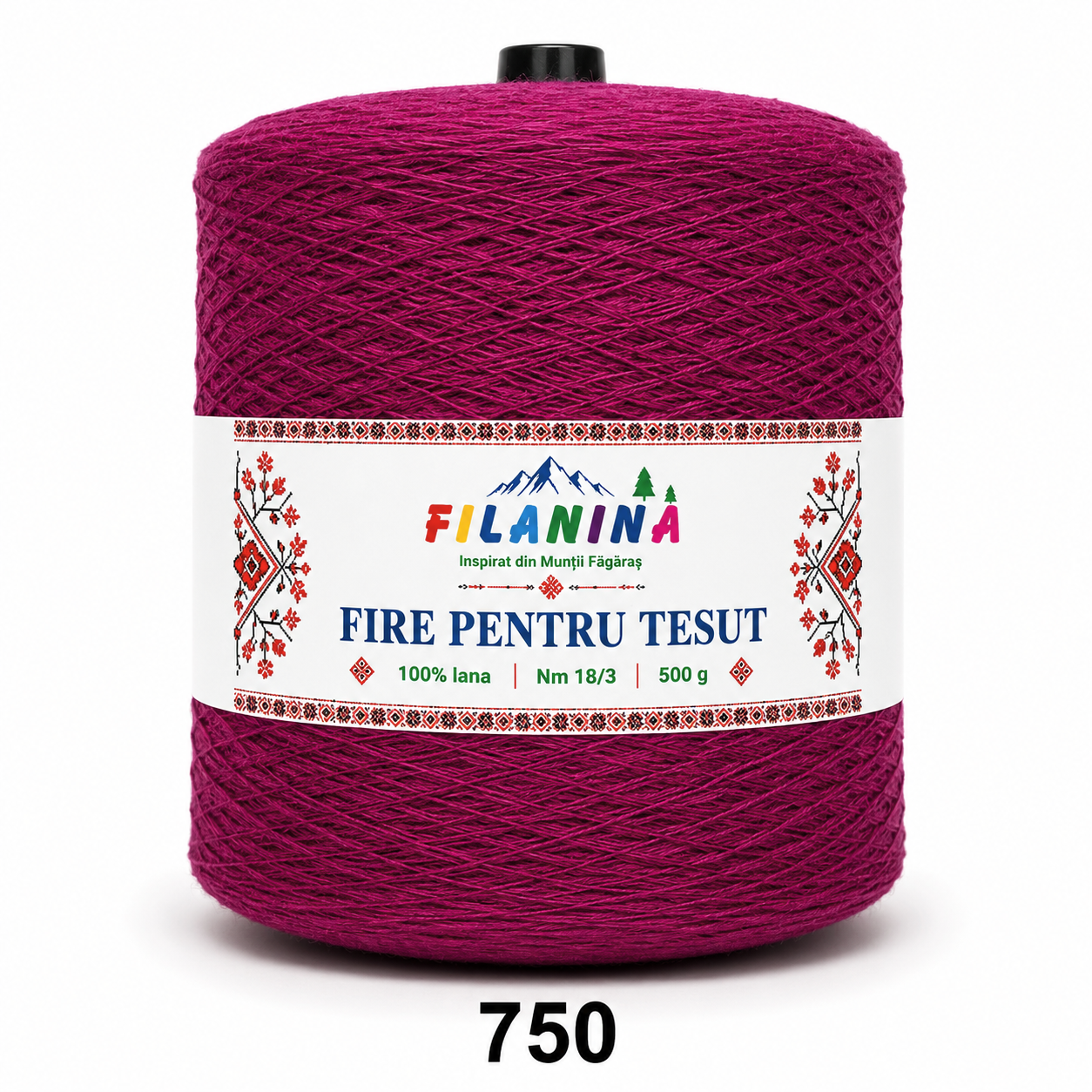 FIR PENTRU TESUT, 100% lana, Nm 18/3, cod 750, BORDO, 500g