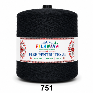 FIR PENTRU TESUT, 100% lana, Nm 18/3, cod 751, NEGRU, 500g