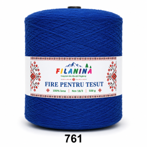 FIR PENTRU TESUT, 100% lana, Nm 18/3, cod 761 ALBASTRU ELECTRIC, 500g