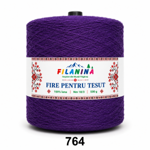 FIR PENTRU TESUT, 100% lana, Nm 18/3, cod 764 MOV INCHIS, 500g