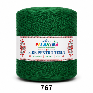 FIR PENTRU TESUT, 100% lana, Nm 18/3, cod 767 VERDE DESCHIS, 500g