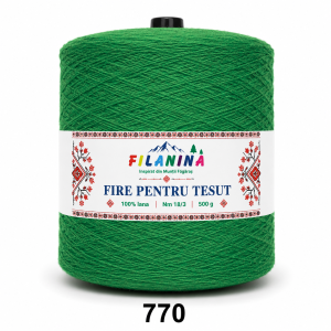 FIR PENTRU TESUT, 100% lana, Nm 18/3, cod 770, VERDE GAZON, 500g