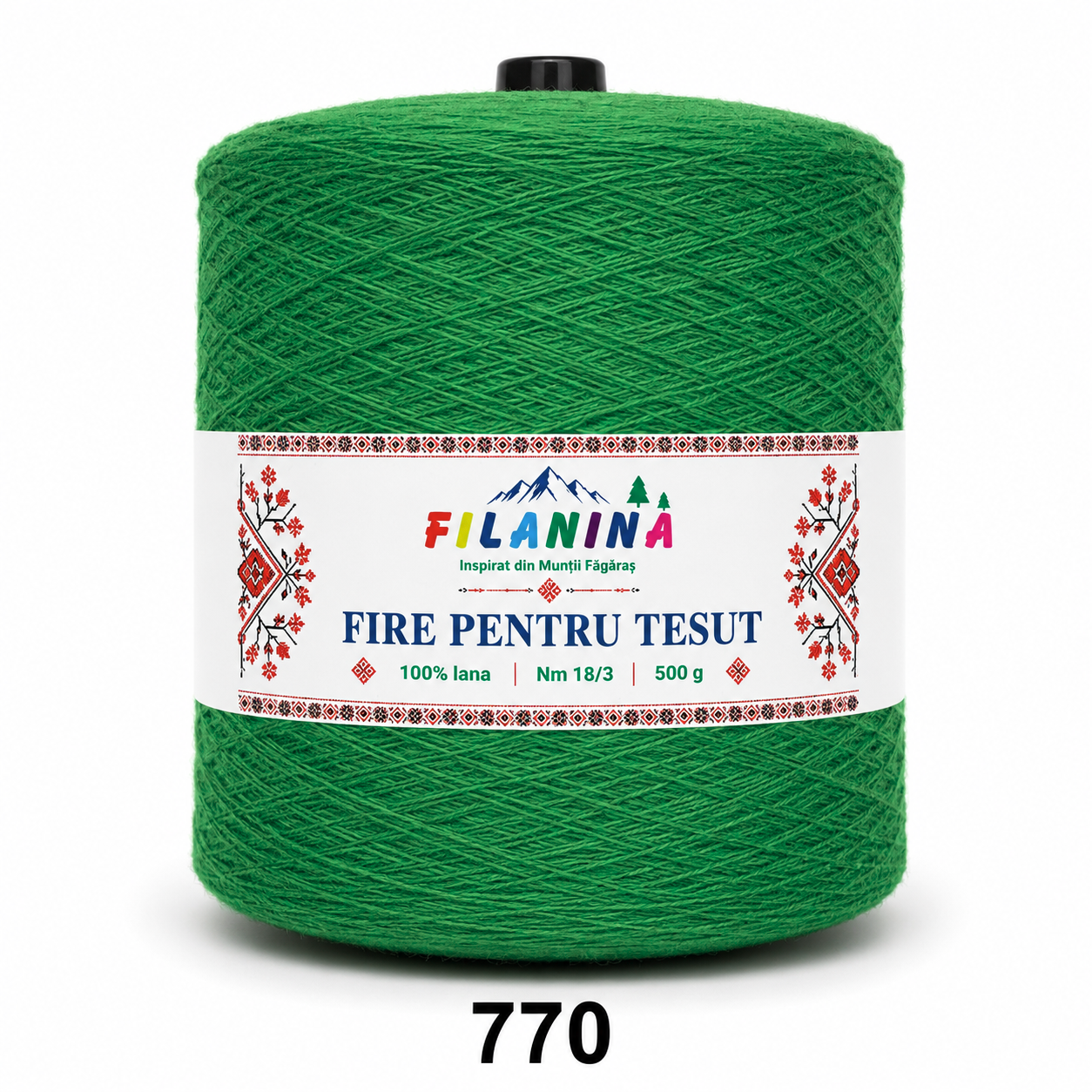 FIR PENTRU TESUT, 100% lana, Nm 18/3, cod 770, VERDE GAZON, 500g