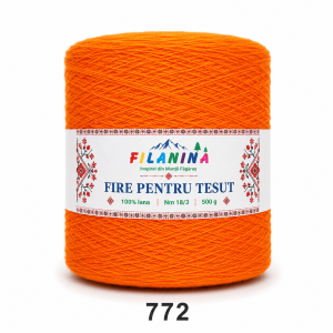 FIR PENTRU TESUT, 100% lana, Nm 18/3, cod 772, PORTOCALIU, 500g