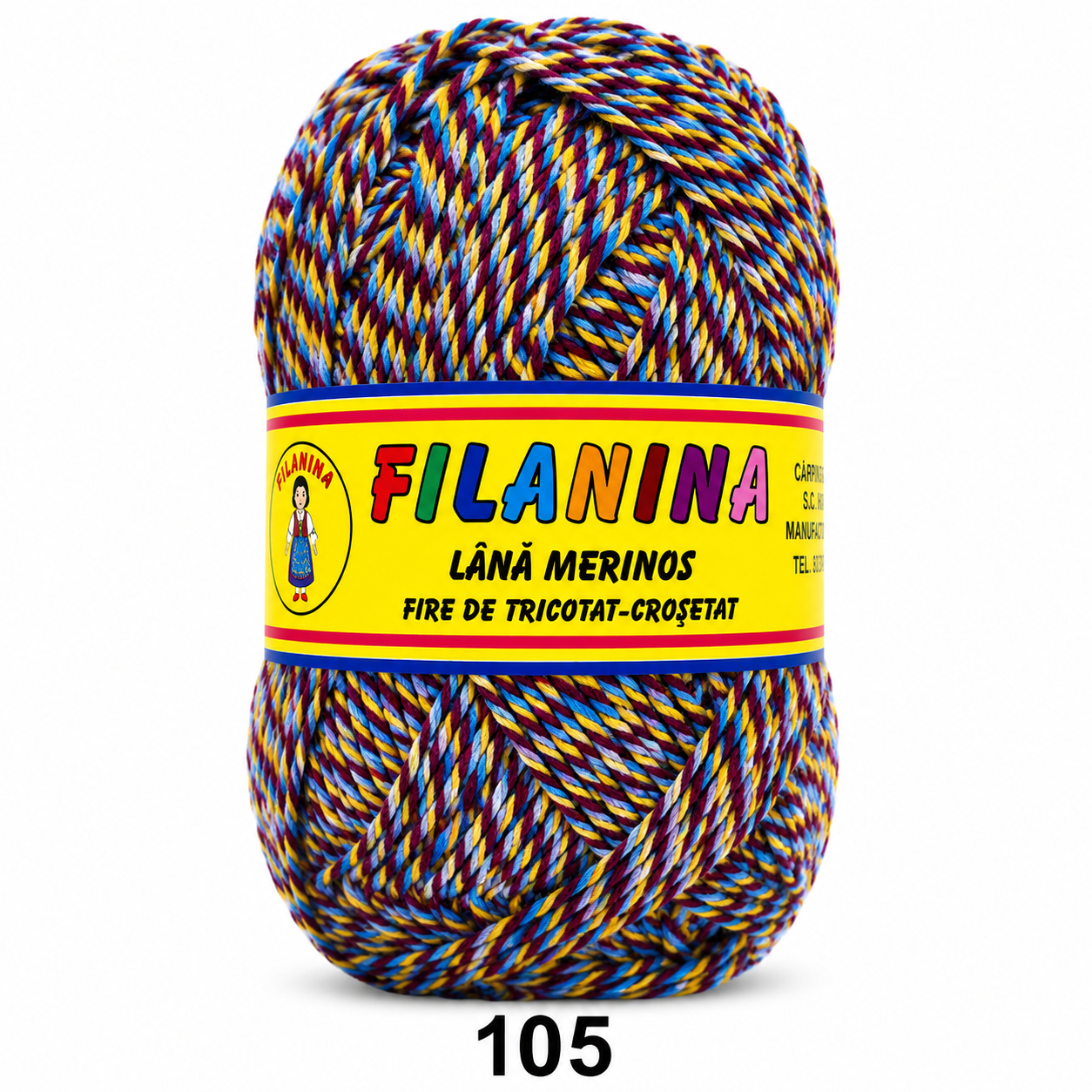 Lână 100% - COD 105 -MOULINE (visiniu, galben, bleu)