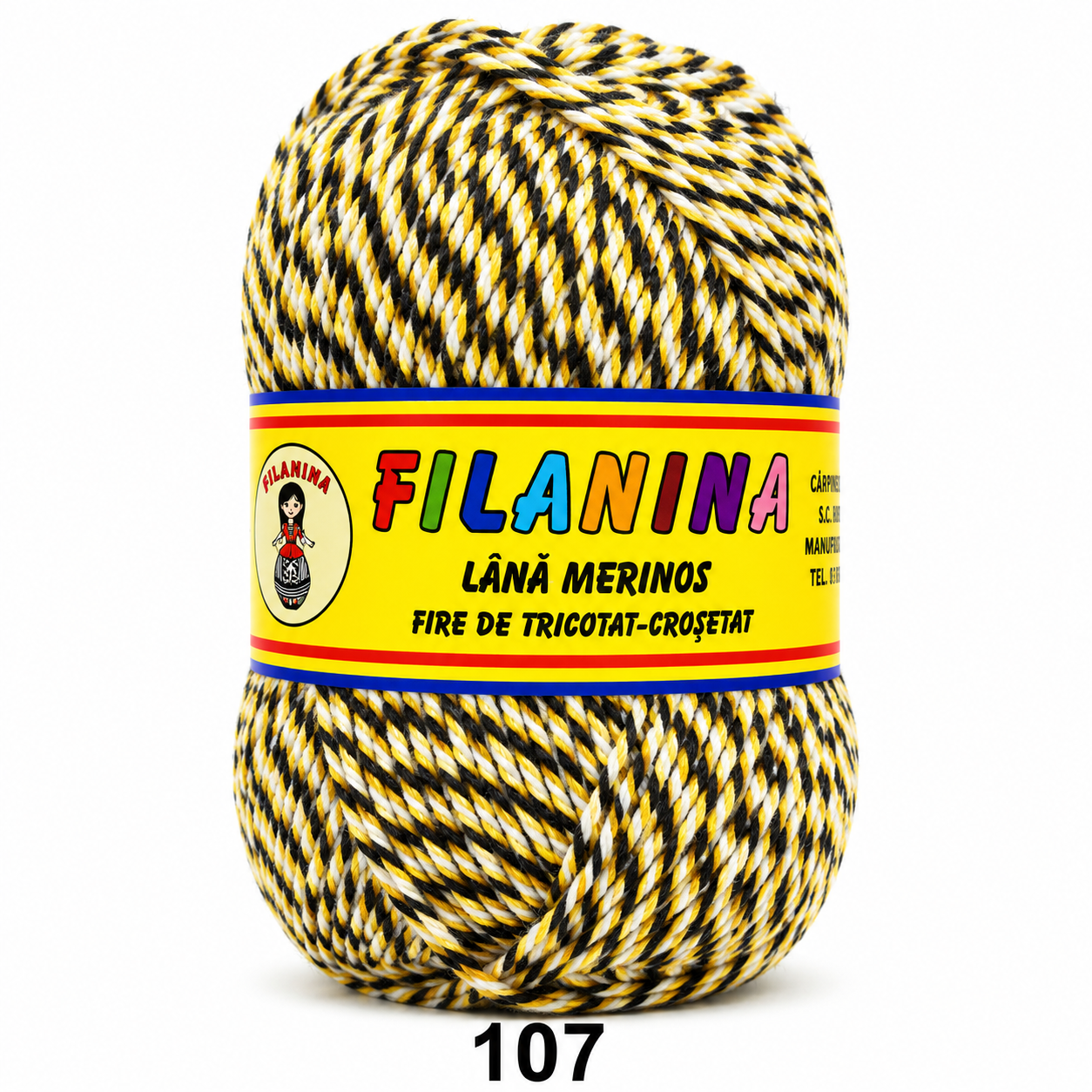 Lână 100% - COD 107 -MOULINE (negru, alb, galben)