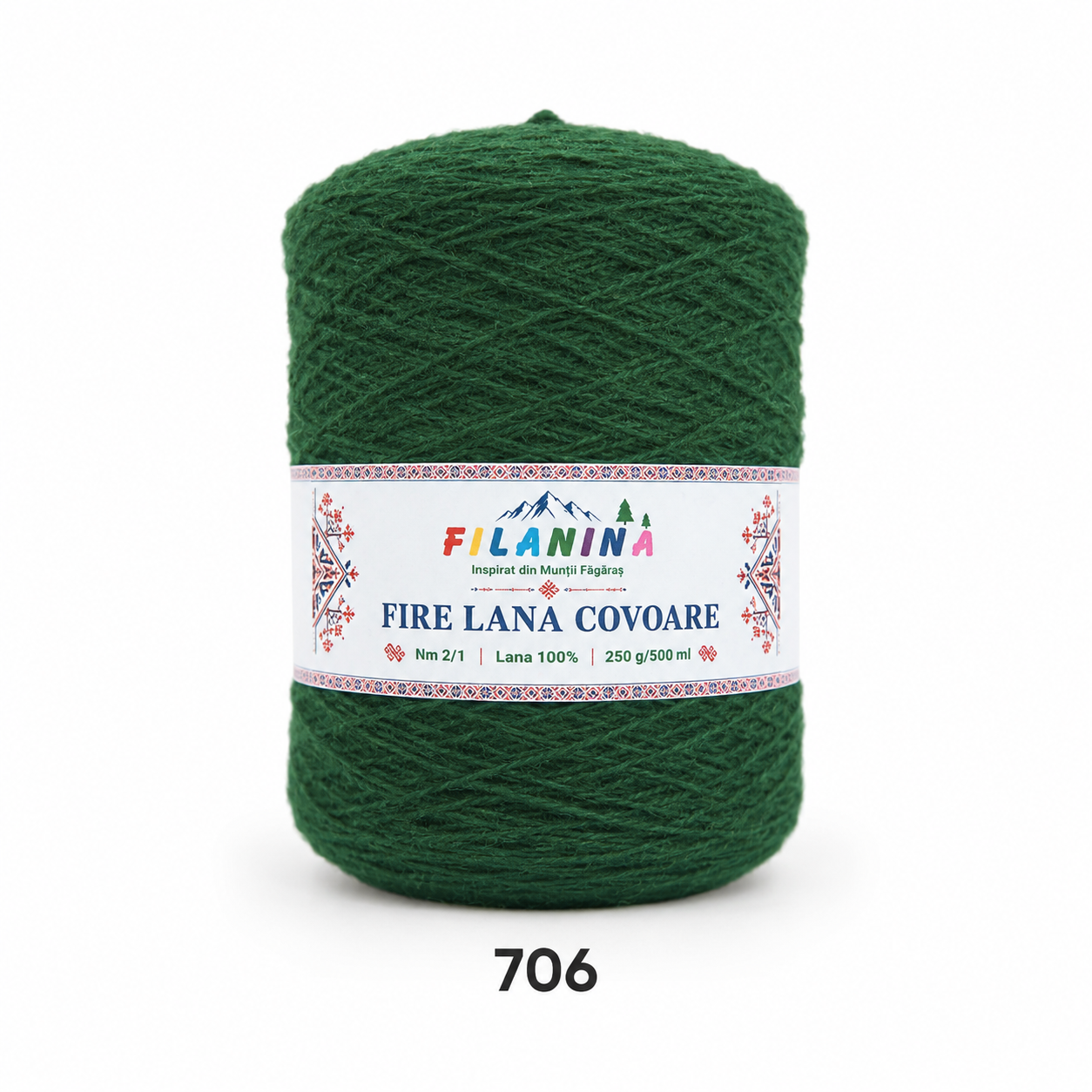 Fir lână Nm 2/1, cod 706, VERDE SMARALD bobina 250g