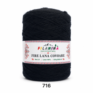 Fir lână Nm 2/1, cod 716, NEGRU - bobina 250g
