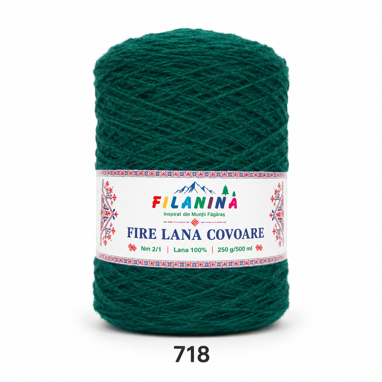 Fir lână Nm 2/1, cod 718, VERDE INCHIS - bobina 250g