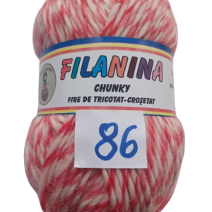 LANA CHUNKY  120M/100G, COD 86- Mouline (alb, rosu)