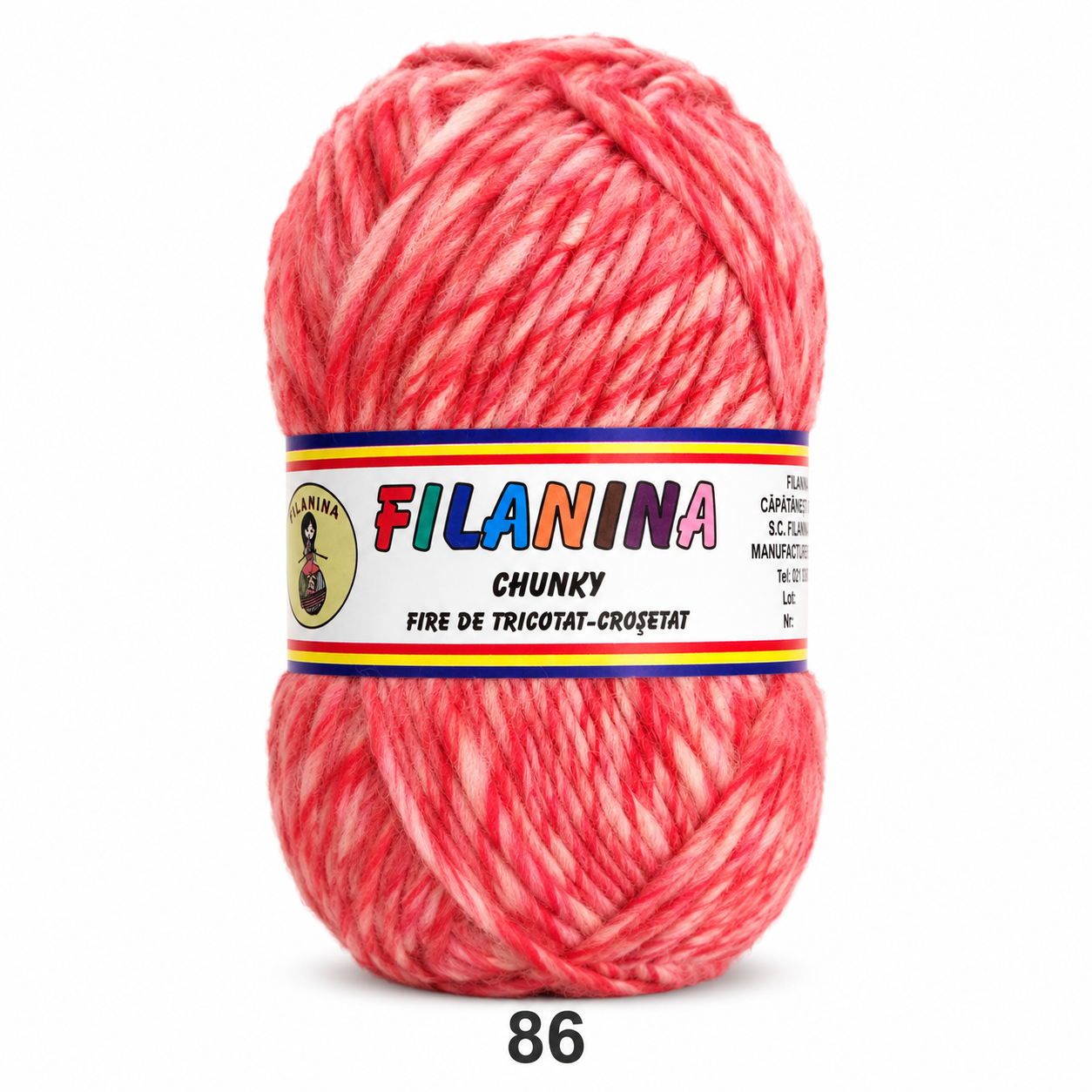 LANA CHUNKY 120M/100G, COD 86- Mouline (alb, rosu)