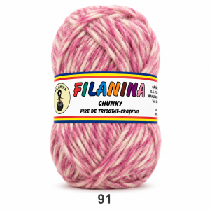 LANA CHUNKY 120M/100G, COD 91- Mouline (alb, roz, ciclame)
