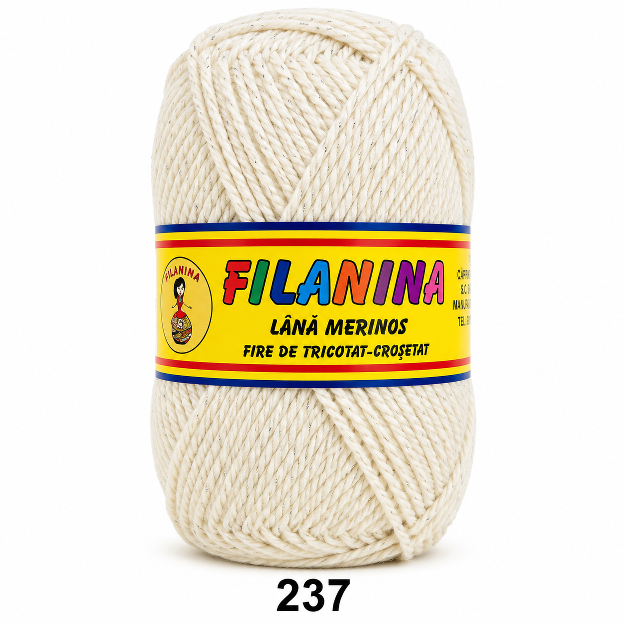 Lână 100% - 170 m/ 100GR, COD 237 - Alb cu sclipici