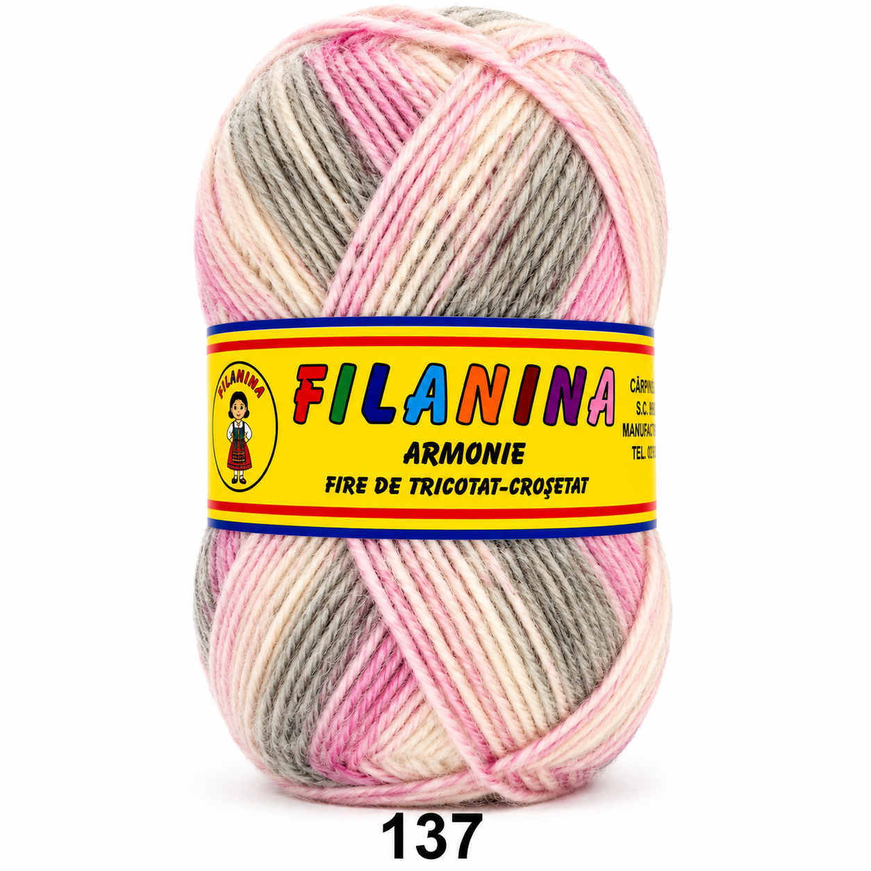 Lână 100% - 200m/ 100GR, COD 137- DEGRADE (roz, alb, gri)