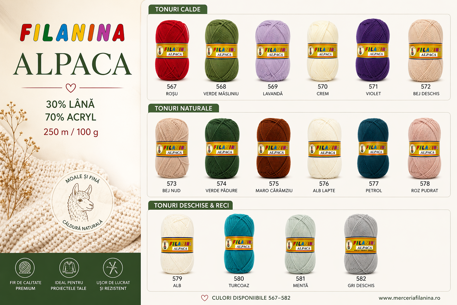 FIR ALPACA -30% LANA + 70% ACRYL, 250m/100g, COD 568- VERDE - imagine 2