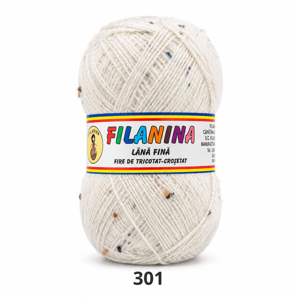 Fir Merinos 100% cu Nopeuri Alb Natur Cod 301 – Lână Fină pentru Tricotat și Croșetat 400m/100gr