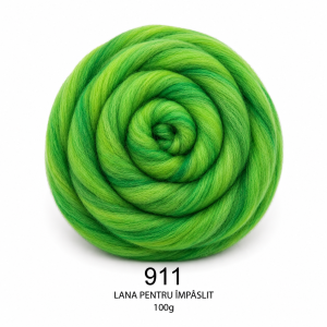 Lână pentru împâslit 100 g Verde Melanj cod 911 Filanina